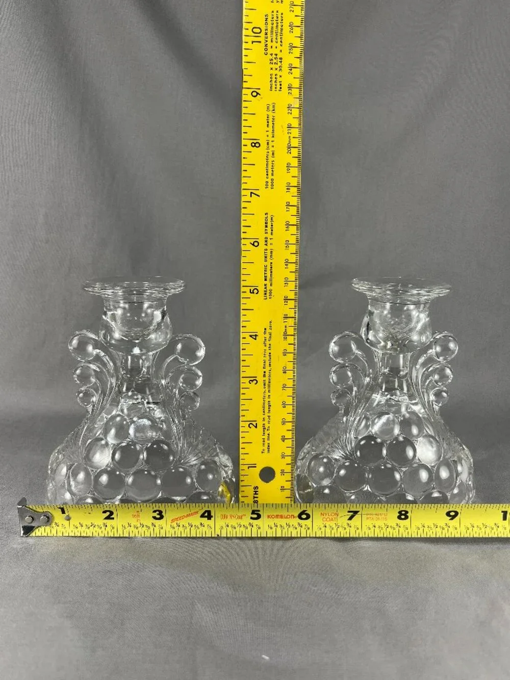 Vtg Pair Westmoreland Thousand Eye Bubble Glass Reversible Candle Holder Vase